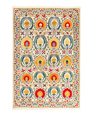 Contemporary Overyed Wool Hand Knotted Ivory Area Rug 6' 1" x 8' 10"