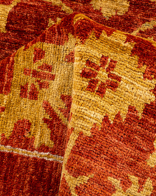 Contemporary Hand-Knotted Eclectic Floral Red Runner 2' 8" x 9' 4"