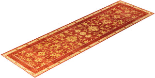 Contemporary Hand-Knotted Eclectic Floral Red Runner 2' 8" x 9' 4"