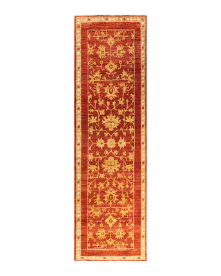 Contemporary Overyed Wool Hand Knotted Red Runner 2' 8" x 9' 4"