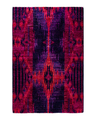 Contemporary Overyed Wool Hand Knotted Purple Area Rug 4' 1" x 6' 3"