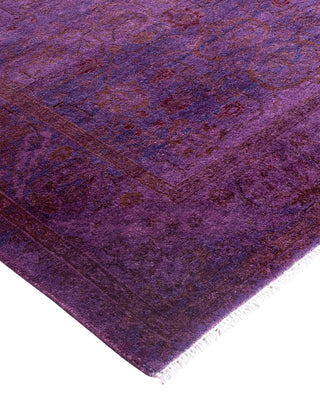 Contemporary Overyed Wool Hand Knotted Purple Runner 3' 1" x 10' 3"