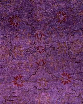 Contemporary Overyed Wool Hand Knotted Purple Runner 3' 1" x 10' 3"