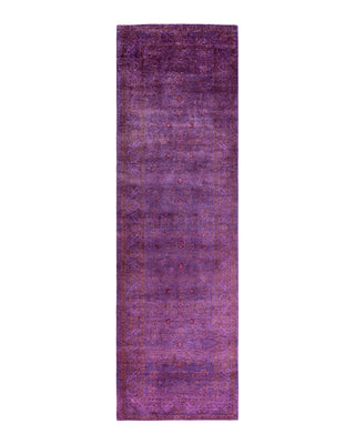 Contemporary Overyed Wool Hand Knotted Purple Runner 3' 1" x 10' 3"