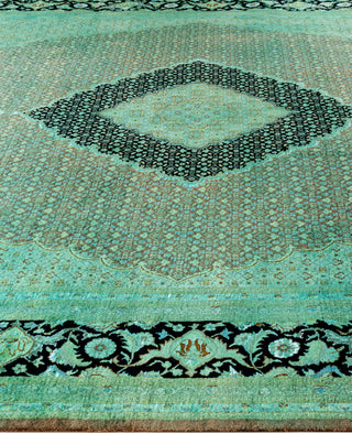 Overdyed Hand-Knotted Wool Modern-Contemporary Green Area Rug 8' 10" x 12' 7"