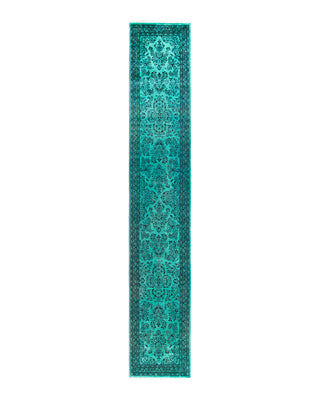 Contemporary Overyed Wool Hand Knotted Blue Runner 2' 7" x 15' 3"