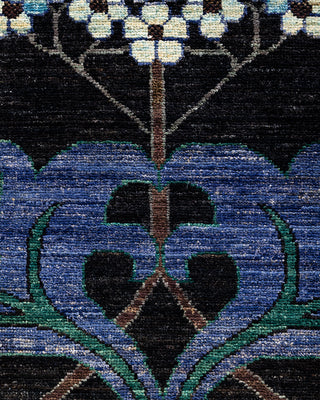 Contemporary Hand-Knotted Arts & Crafts Floral Black Area Rug 6' 3" x 9' 6"