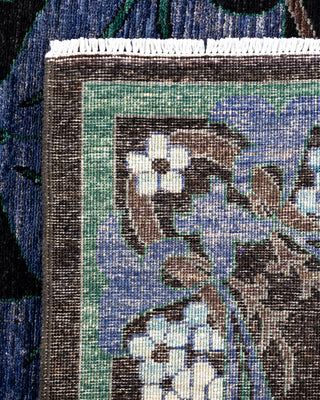 Contemporary Hand-Knotted Arts & Crafts Floral Black Area Rug 6' 3" x 9' 6"