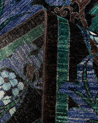 Contemporary Hand-Knotted Arts & Crafts Floral Black Area Rug 6' 3" x 9' 6"