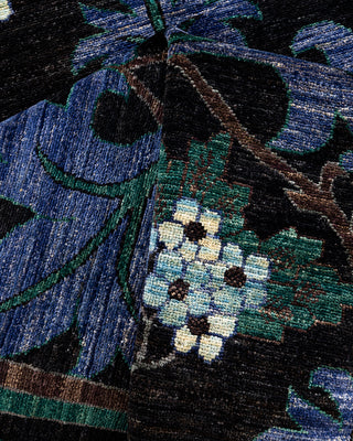 Contemporary Hand-Knotted Arts & Crafts Floral Black Area Rug 6' 3" x 9' 6"