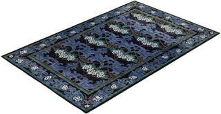 Contemporary Hand-Knotted Arts & Crafts Floral Black Area Rug 6' 3" x 9' 6"