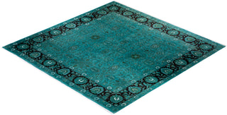 Modern Overdyed Hand Knotted Wool Blue Square Area Rug 10' 3" x 10' 5"