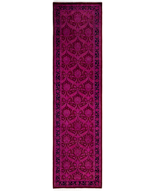 Contemporary Overdyed Wool Hand Knotted Pink Runner 2' 8" x 10' 1"
