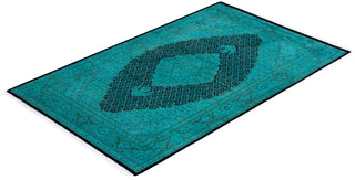 Overdyed Hand-Knotted Wool Modern-Contemporary Green Area Rug 4' 7" x 7' 4"