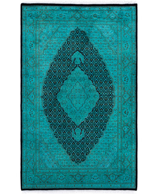 Overdyed Hand-Knotted Wool Modern-Contemporary Green Area Rug 4' 7" x 7' 4"