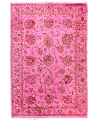 Overdyed Hand-Knotted Wool Modern-Contemporary Pink Area Rug 4' 9" x 7' 3"