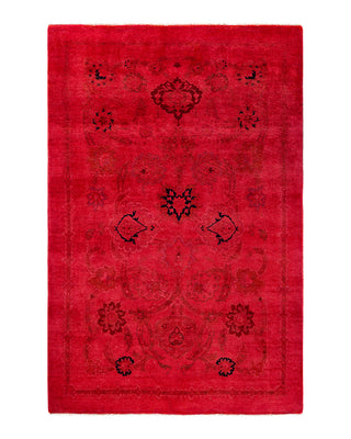 Contemporary Overyed Wool Hand Knotted Red Area Rug 4' 1" x 6' 2"