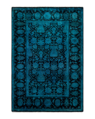 Contemporary Overyed Wool Hand Knotted Blue Area Rug 4' 2" x 6' 0"
