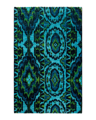 Contemporary Overyed Wool Hand Knotted Blue Area Rug 3' 10" x 6' 2"