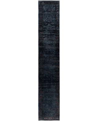 Contemporary Overdyed Wool Hand Knotted Black Runner 3' 0" x 17' 4"