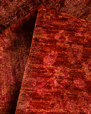 Contemporary Hand Knotted Overdyed Red Runner 3' 0" x 13' 4"