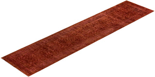 Contemporary Hand Knotted Overdyed Red Runner 3' 0" x 13' 4"