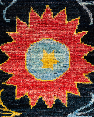 Contemporary Hand-Knotted Modern Abstract Black Square Area Rug 4' 10" x 5' 0"