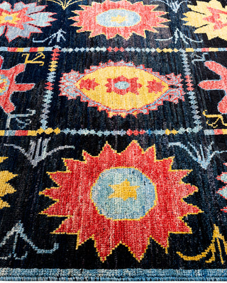 Contemporary Hand-Knotted Modern Abstract Black Square Area Rug 4' 10" x 5' 0"