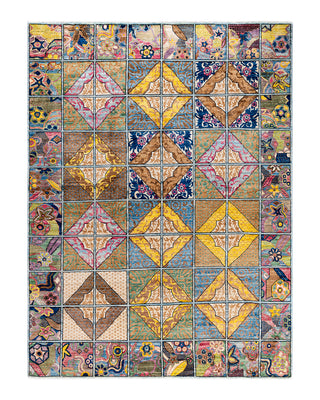 Contemporary Overyed Wool Hand Knotted Multi Area Rug 6' 4" x 8' 7"