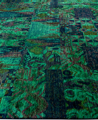 Overdyed Hand-Knotted Wool Modern-Contemporary Green Area Rug 9' 1" x 11' 9"