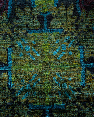 Modern Overdyed Hand Knotted Wool Green Area Rug 9' 0" x 11' 10"