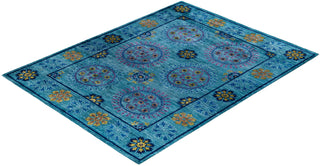 Contemporary Hand-Knotted Suzani Floral Blue Area Rug 6' 2" x 8' 3"