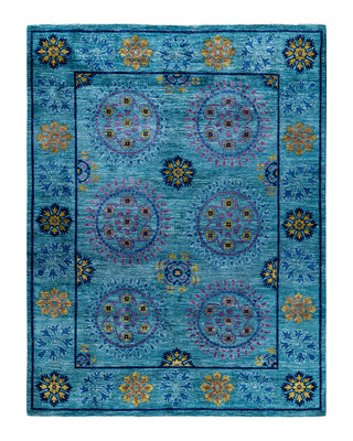 Contemporary Overyed Wool Hand Knotted Blue Area Rug 6' 2" x 8' 3"