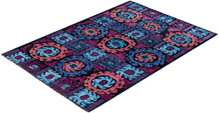 Contemporary Hand-Knotted Modern Abstract Black Area Rug 4' 2" x 6' 0"