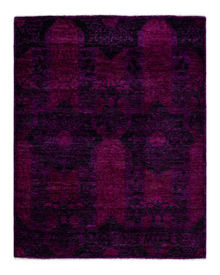 Contemporary Overyed Wool Hand Knotted Purple Area Rug 4' 2" x 5' 2"