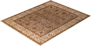 Traditional Oushak Hand Knotted Floral Wool Brown Area Rug 7' 10" x 9' 10"