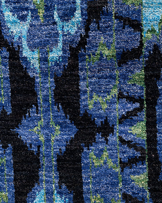 Contemporary Hand-Knotted Modern Abstract Black Runner 2' 6" x 10' 8"