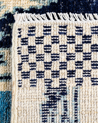 Contemporary Hand-Knotted Modern Abstract Ivory Runner 2' 6" x 8' 6"
