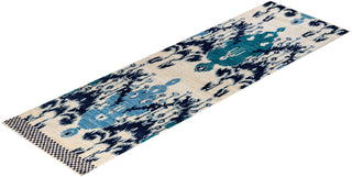 Contemporary Hand-Knotted Modern Abstract Ivory Runner 2' 6" x 8' 6"