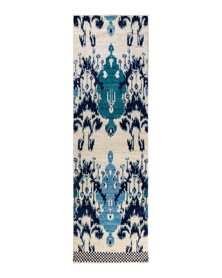 Contemporary Overyed Wool Hand Knotted Ivory Runner 2' 6" x 8' 6"