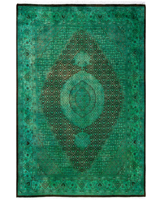 Overdyed Hand-Knotted Wool Modern-Contemporary Green Area Rug 5' 6" x 8' 4"