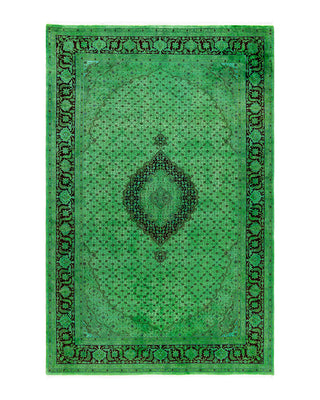 Contemporary Overyed Wool Hand Knotted Green Area Rug 6' 1" x 9' 4"