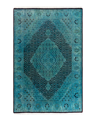 Contemporary Overyed Wool Hand Knotted Blue Area Rug 4' 2" x 6' 2"
