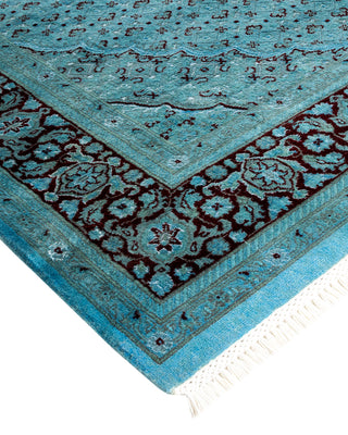 Modern Overdyed Hand Knotted Wool Blue Area Rug 6' 2" x 9' 3"