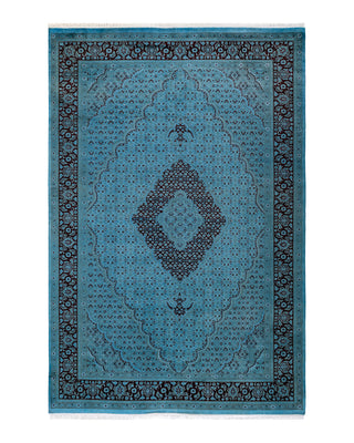Contemporary Fine Vibrance Blue Wool Area Rug 6' 2" x 9' 3"
