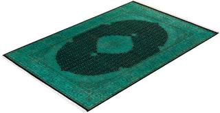 Modern Overdyed Hand Knotted Wool Green Area Rug 6' 2" x 9' 4"