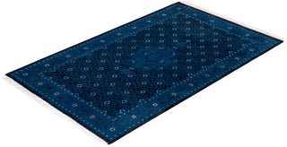 Modern Overdyed Hand Knotted Wool Blue Area Rug 3' 3" x 5' 3"