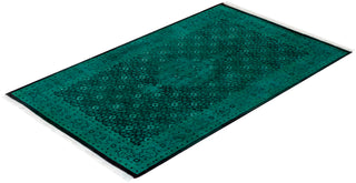 Modern Overdyed Hand Knotted Wool Green Area Rug 3' 2" x 5' 3"