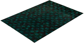 Modern Overdyed Hand Knotted Wool Green Area Rug 6' 2" x 8' 9"