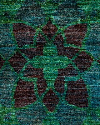 Modern Overdyed Hand Knotted Wool Green Area Rug 9' 8" x 13' 7"